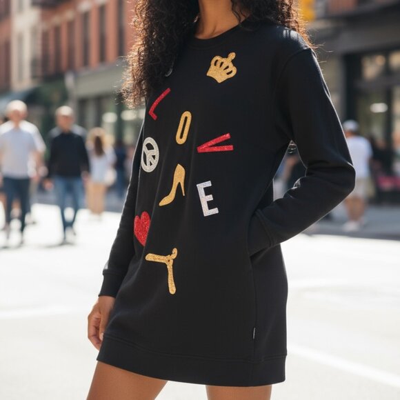 Love Moschino Sequin Patch Knit Stretch Sweater Dress IT 42 US 6 - Picture 1 of 10